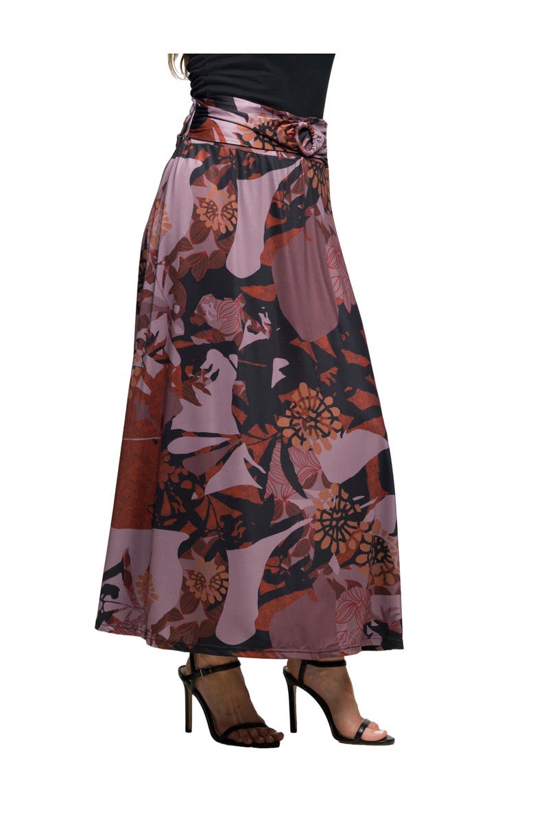 24seven Comfort Apparel Floral Print Maxi Skirt with Buckle Waist, Alternate, color, Gray Multi
