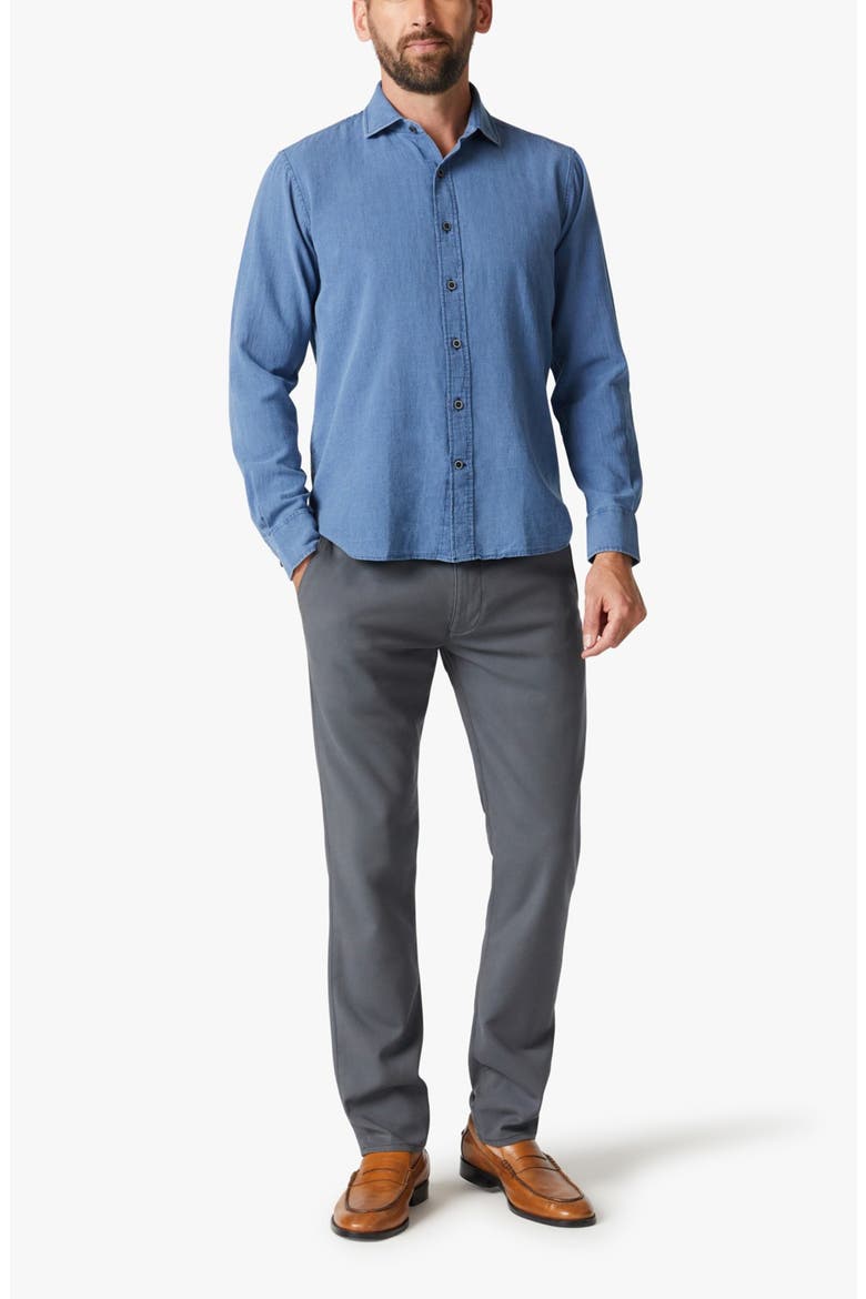 Microchecks Linen & Cotton Button-Up Shirt, Alternate, color, NDIGO