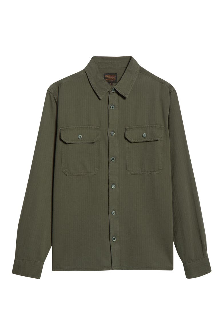 Fort Garage Stripe Cotton Herringbone Button-Up Shirt, Alternate, color, OLIVE