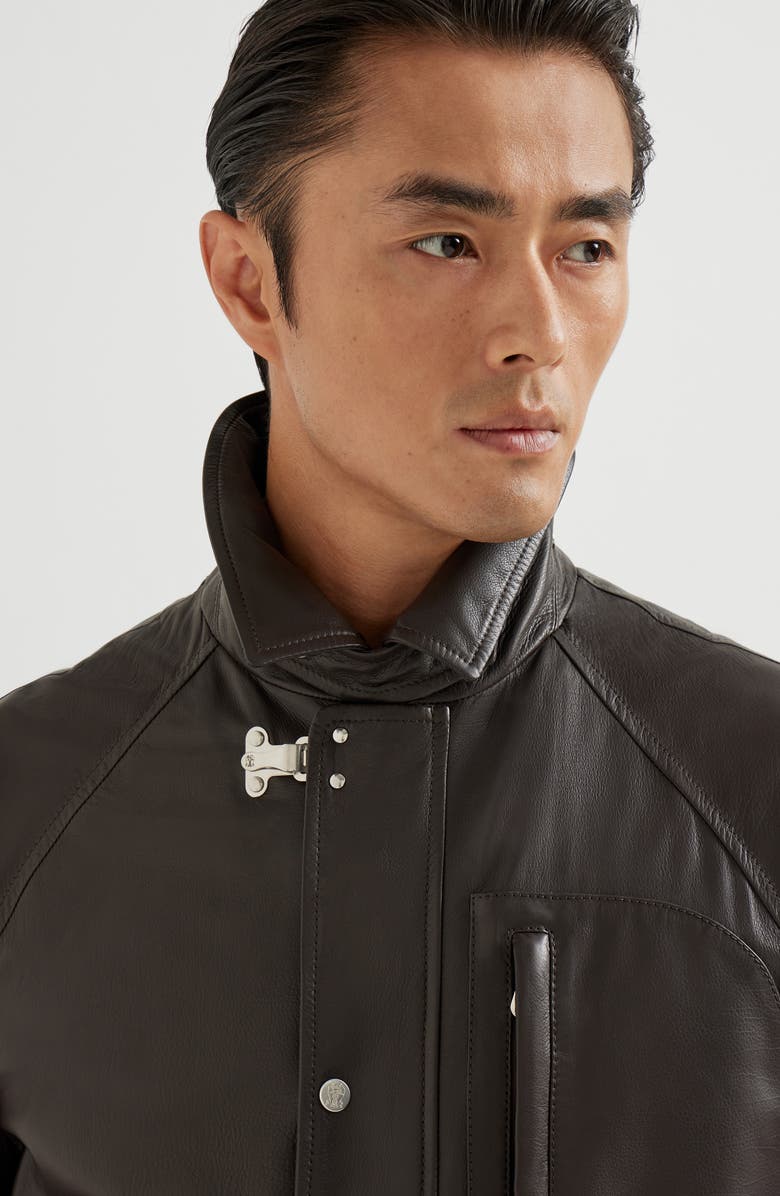 Brunello Cucinelli Calfskin field jacket, Alternate, color, Chocolate