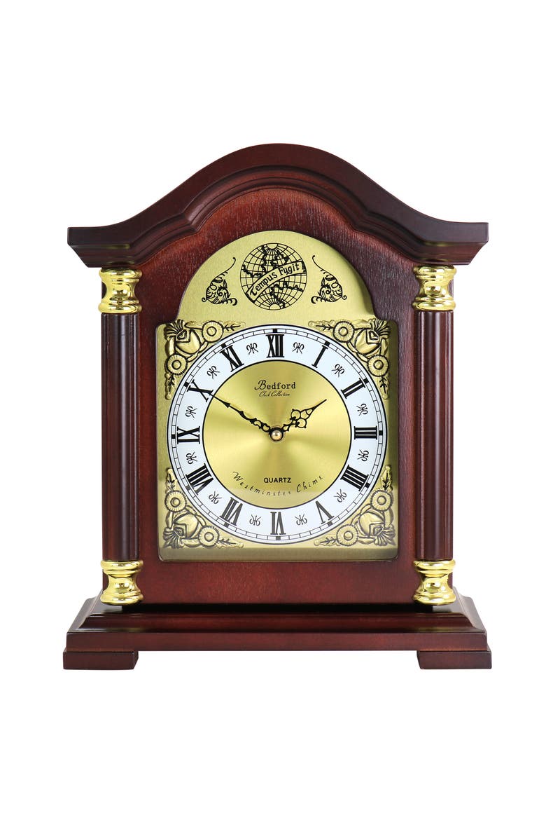 Chiming Decorative Mantel Clock, Main, color, Redwood