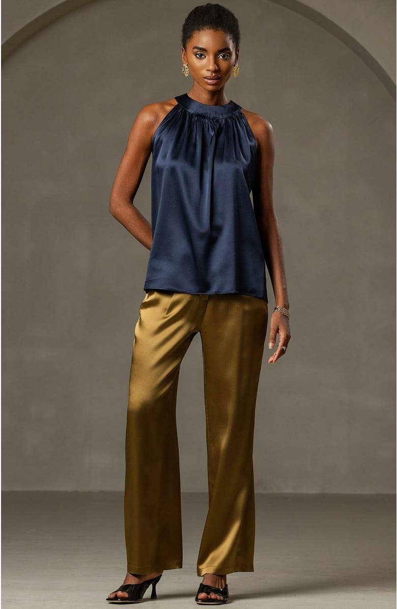 SILKSILKY 19Momme Silk Elegant Halter Off Shoulder Top, Alternate, color, 