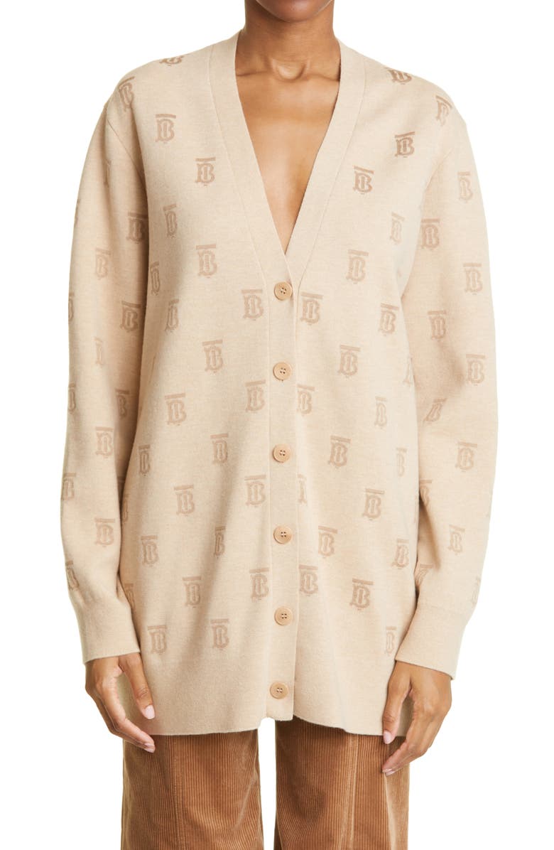 Burberry Women's Salena TB Logo Jacquard Wool & Silk Blend Cardigan, Main, color, 