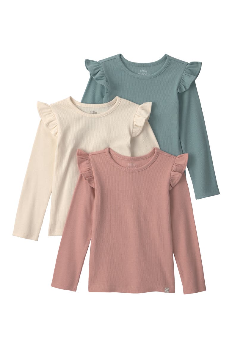 Kids' Set of 3 Assorted Rib Knit Tops, Main, color, PINK CREAM BLUE