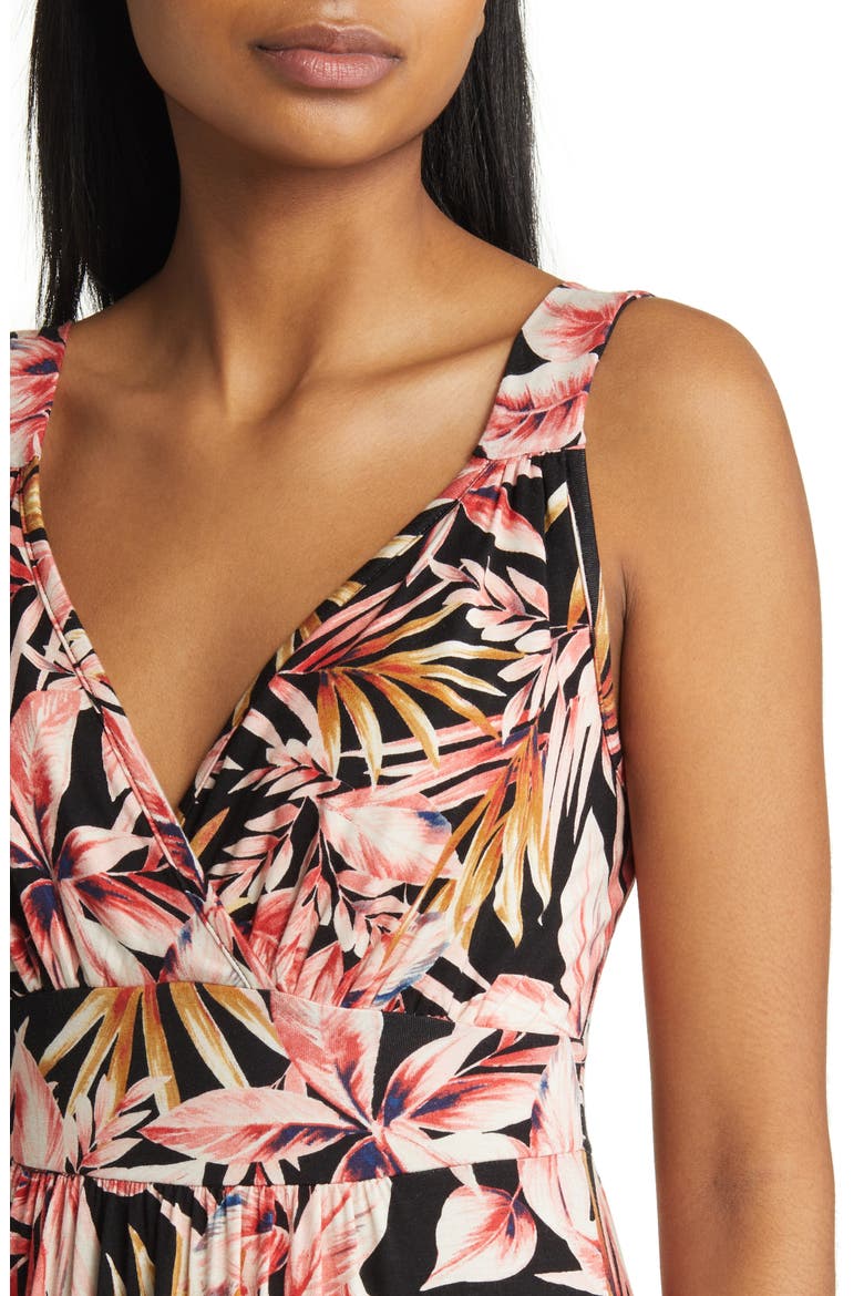 Palm Print Surplice V-Neck Knit Maxi Dress, Alternate, color, BLACK/ MARSALA