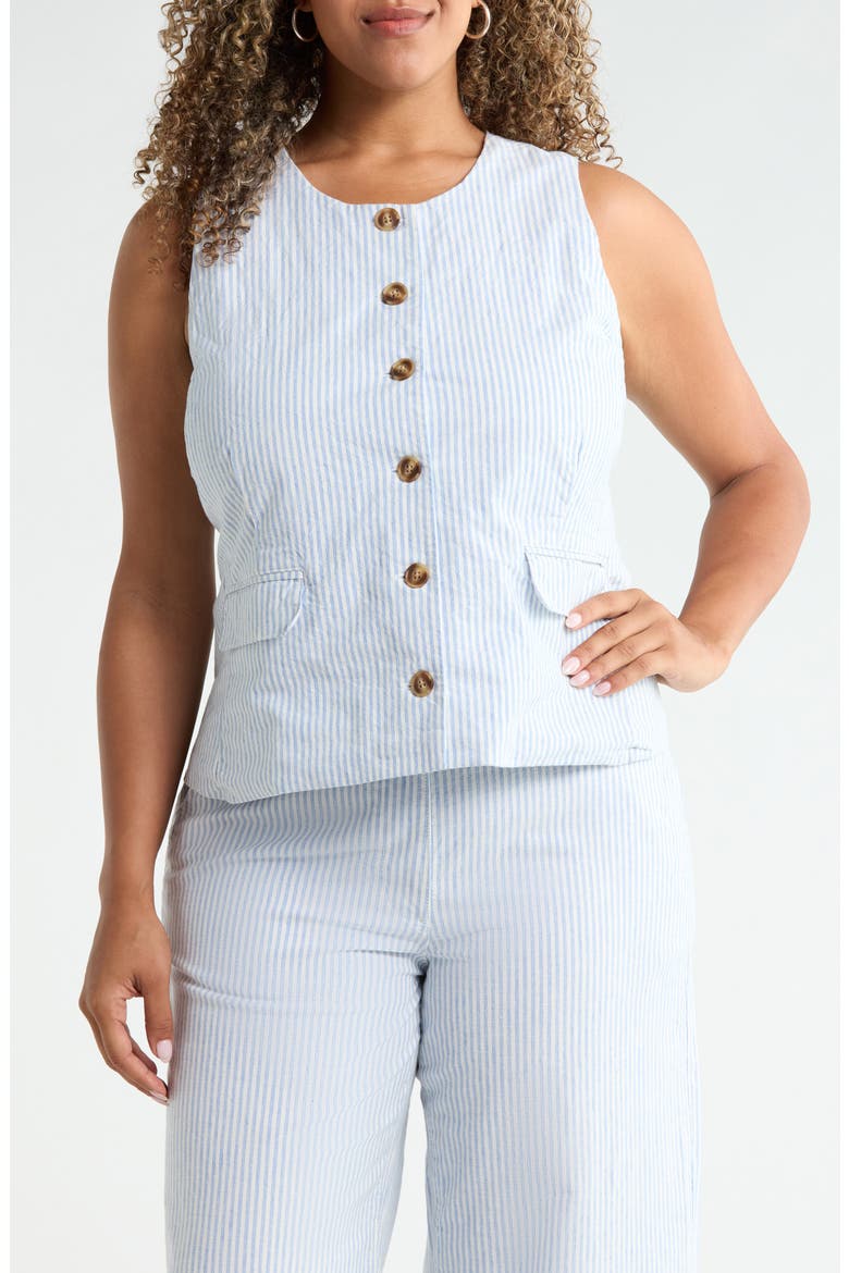 Front Button Vest, Main, color, IVORY- BLUE JANE STRIPE