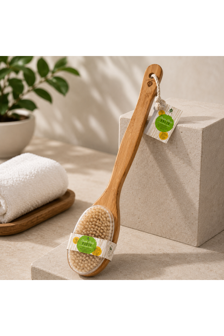 Bath Body Brush With Long Handle, Alternate, color, Beige