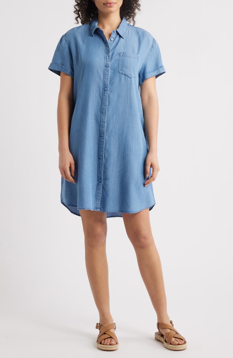 Caslon<sup>®</sup> Chambray Shirtdress, Main, color, Medium Wash