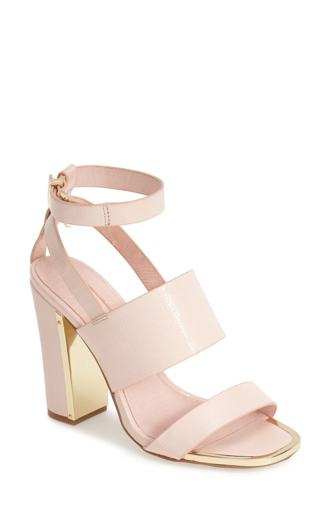 'Riot' Lizard Embossed Ankle Strap Sandals, Main, color, NUDE