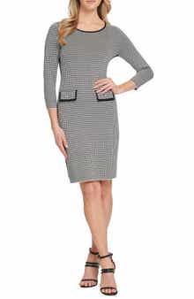 DKNY Houndstooth Long Sleeve Pocket Sweater Dress