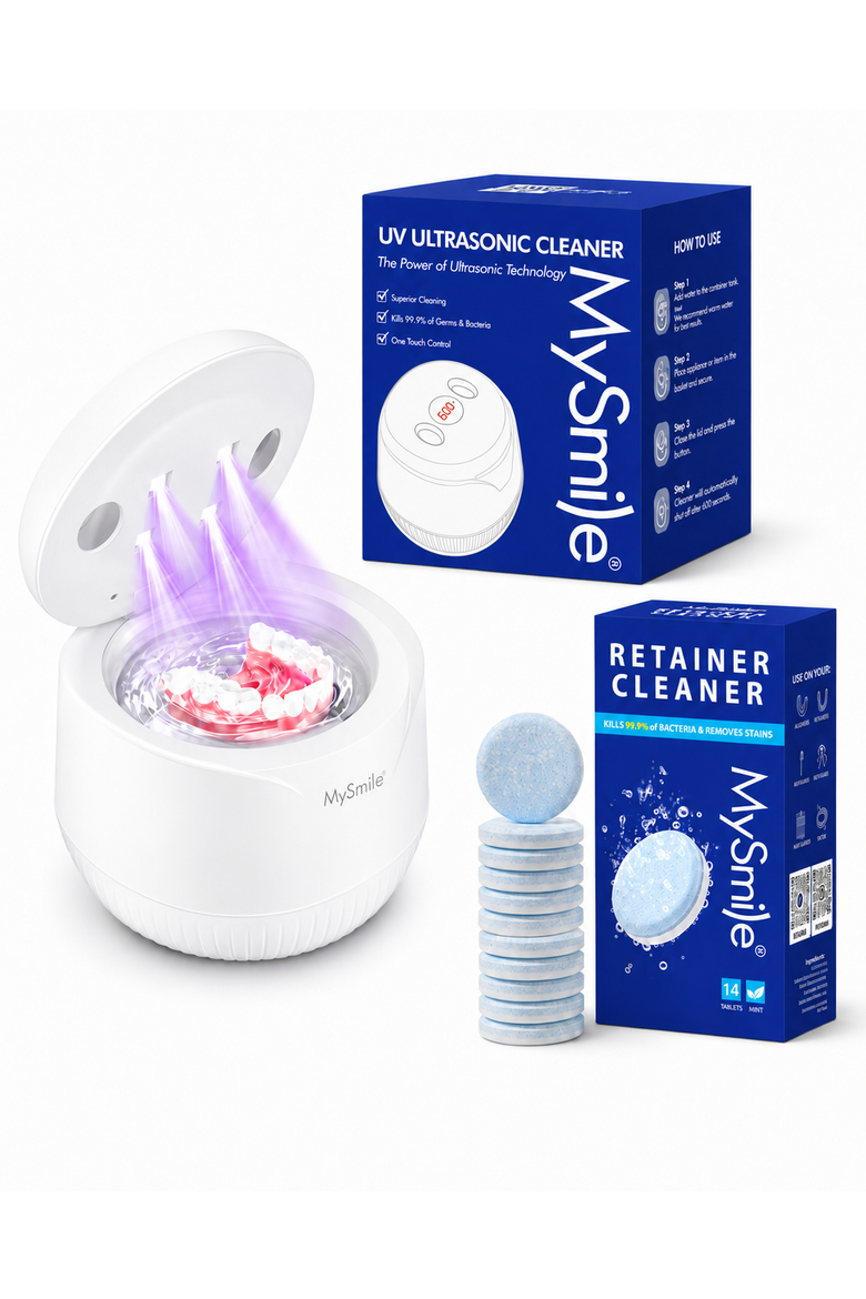 Retainer Care Essentials Bundle - Ultrasonic Retainer Cleaner Machine, 200 mL, 45kHz + Mint Retainer Cleaner Tablets, Main, color, White