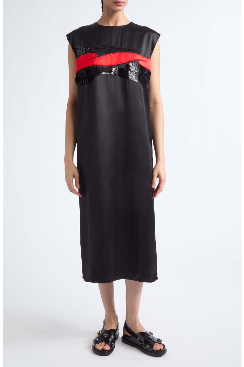 Crimson Flow Sequin Stripe Midi Dress, Main, color, 00N99 BLACK