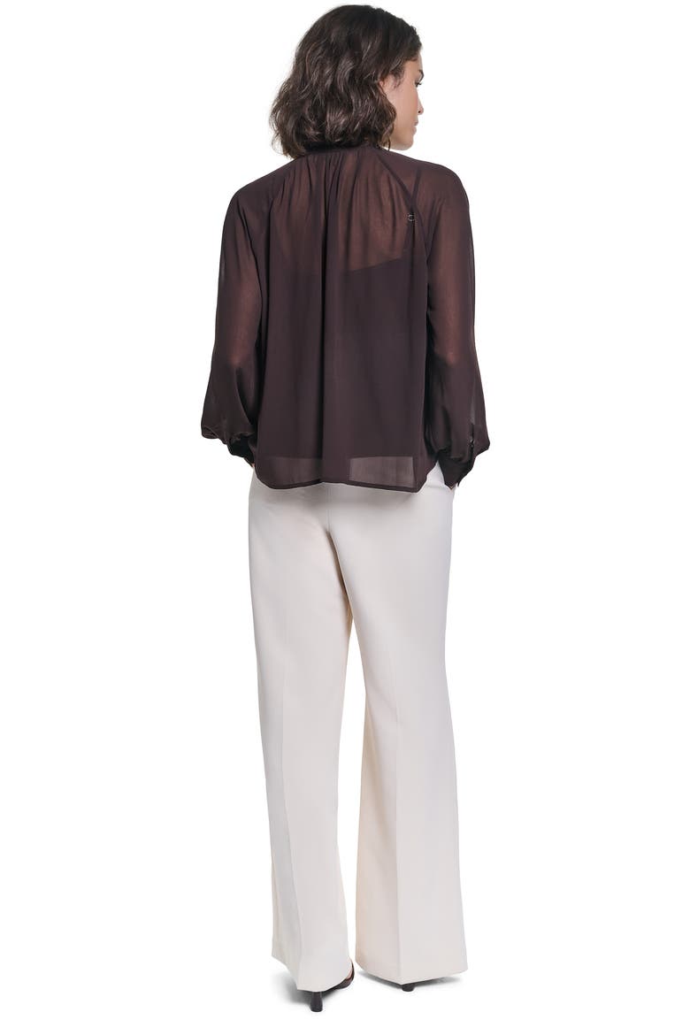 Beaded Chiffon Top with Tie Neck, Alternate, color, CHOCOLATE