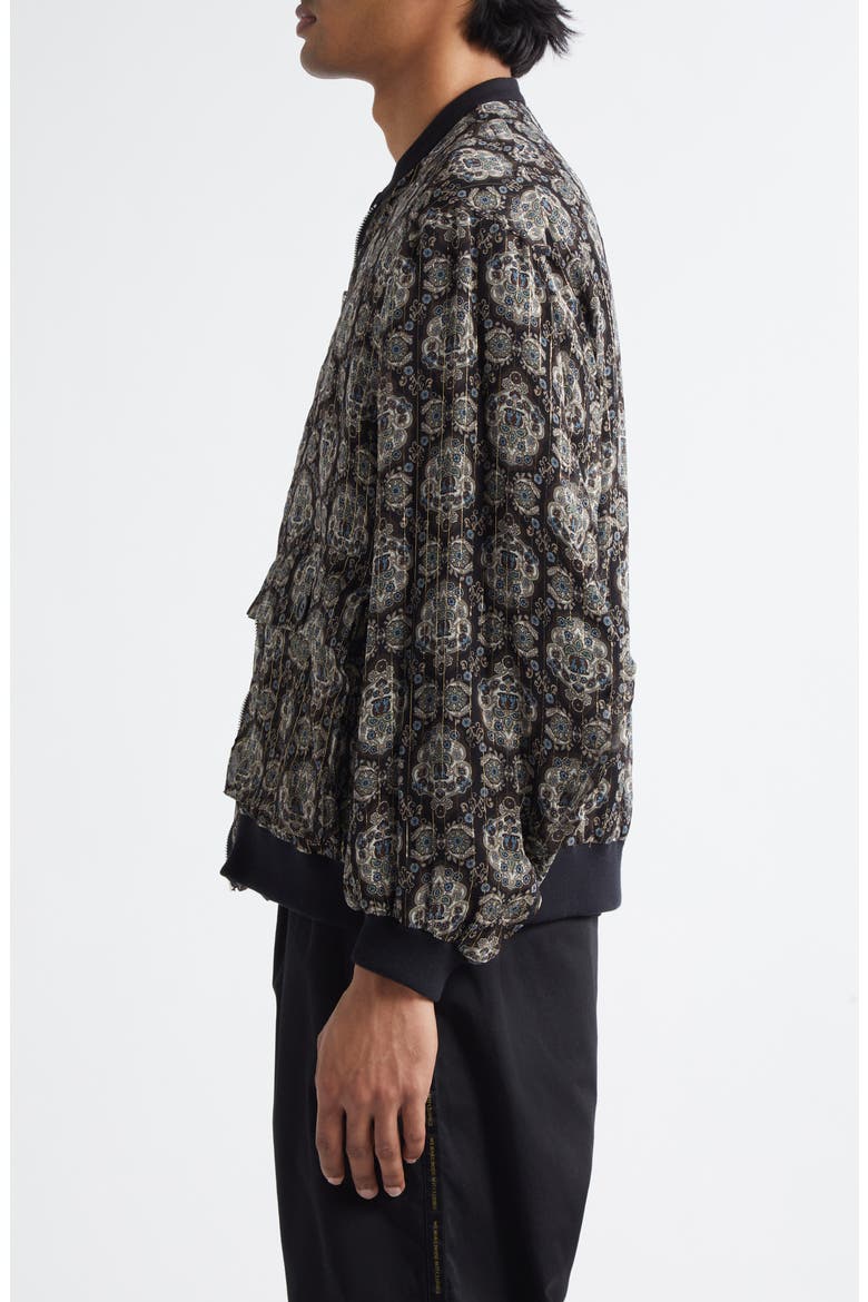 Print Silk Blend Blouson Jacket, Alternate, color, BLACK BASE