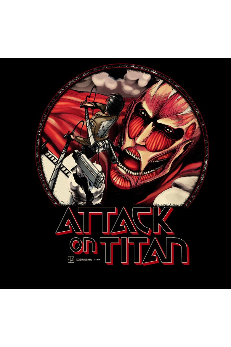 Men's Attack on Titan Eren Vs. Colossal Cover  Graphic T-Shirt, Alternate, color, Black