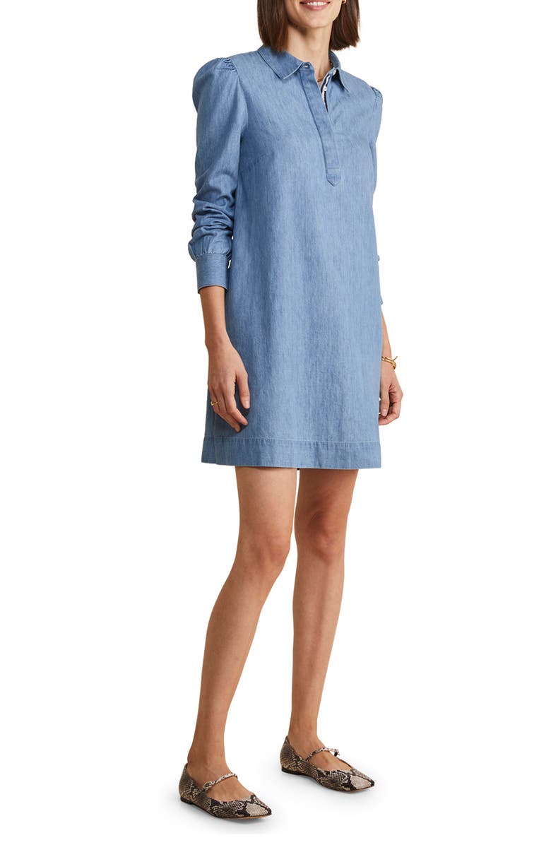 vineyard vines Balloon Sleeve Cotton Chambray Popover Dress, Main, color, 