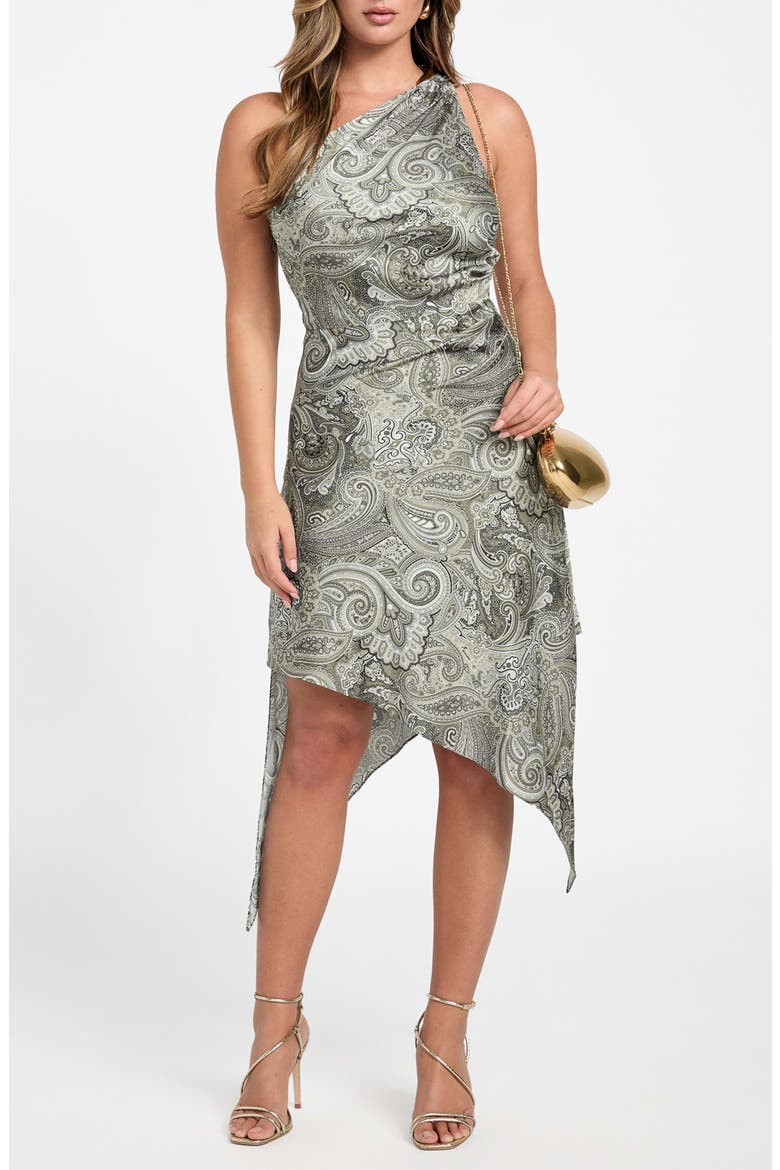Treasure Paisley One-Shoulder Asymmetric Hem Dress, Main, color, PAISLEY TAUPE COMBO