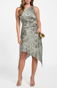 Marciano Treasure Paisley One-Shoulder Asymmetric Hem Dress