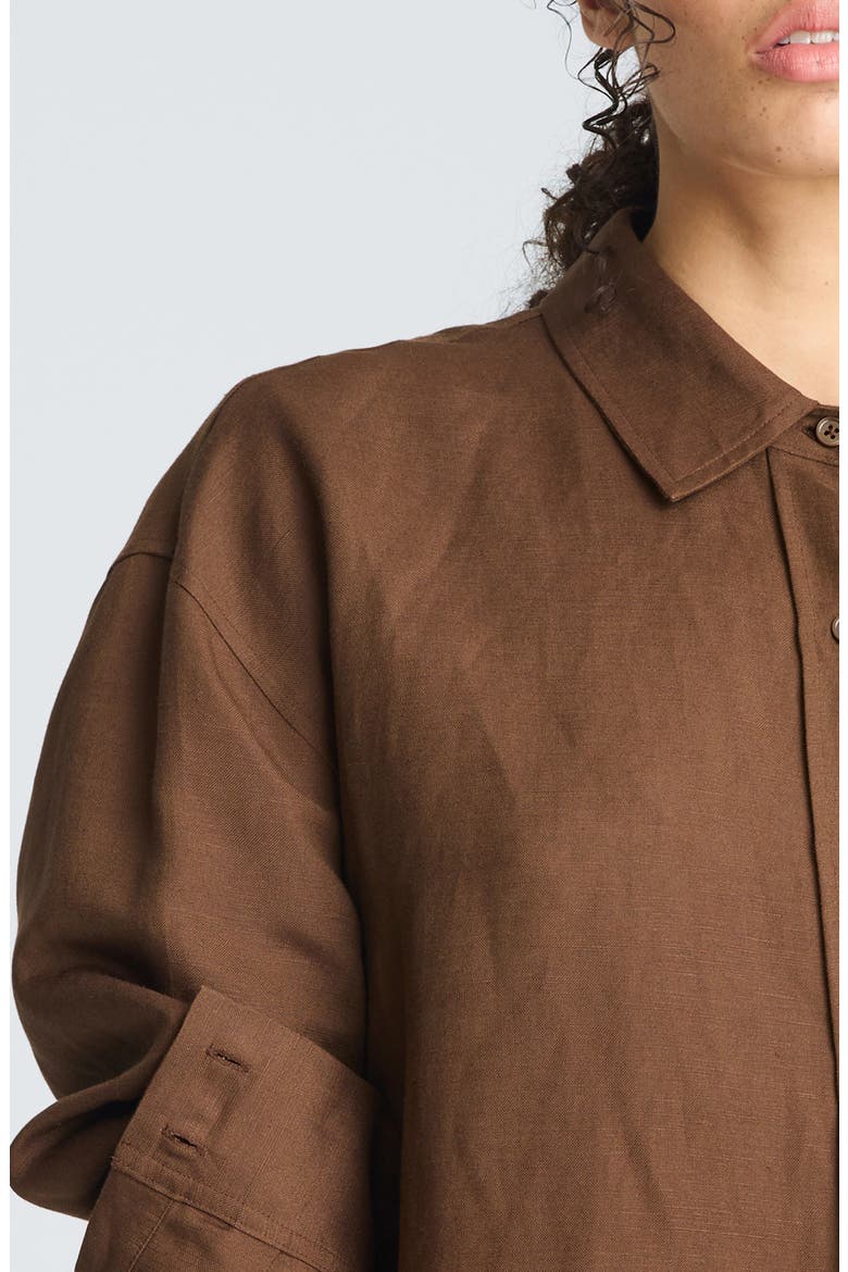 Drop Shoulder Relaxed Fit Linen Blend Button-Up Shirt, Alternate, color, BRUNETTE