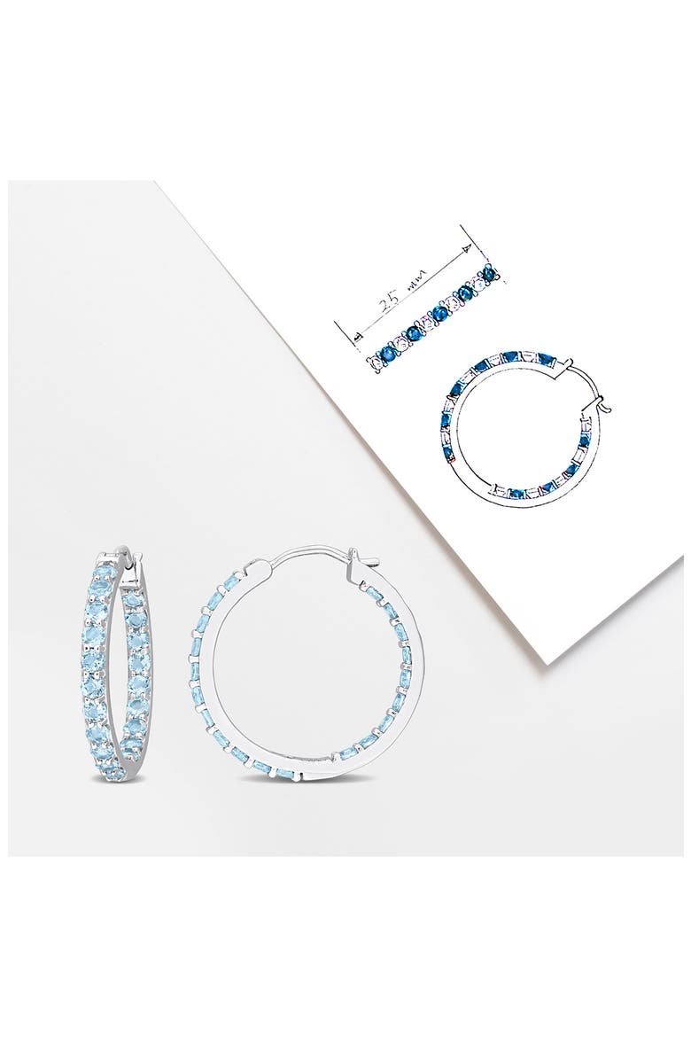 Sterling Silver Blue Topaz Inside & Outside Hoop Earrings, Alternate, color, SILVER/BLUE