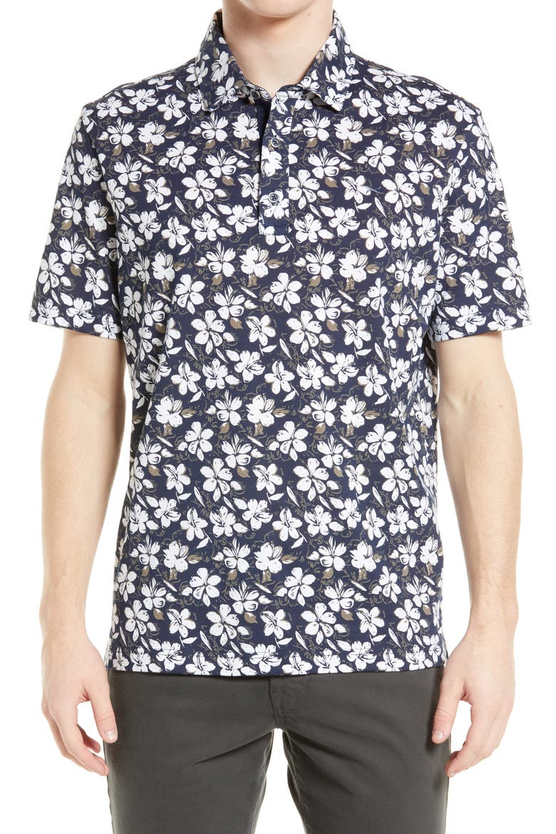 Pico Floral Polo, Main, color, OCEAN