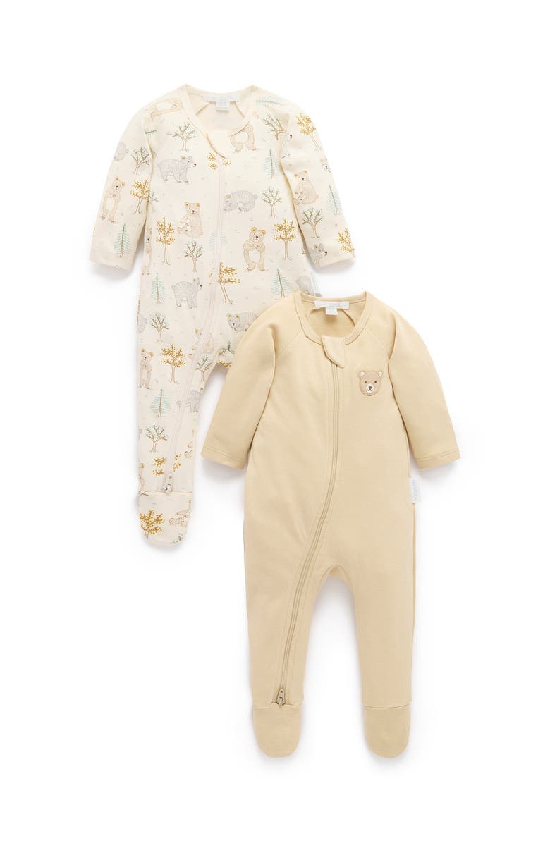 Purebaby 2 Pack Basics Printed Zip Footie Unisex, Main, color,