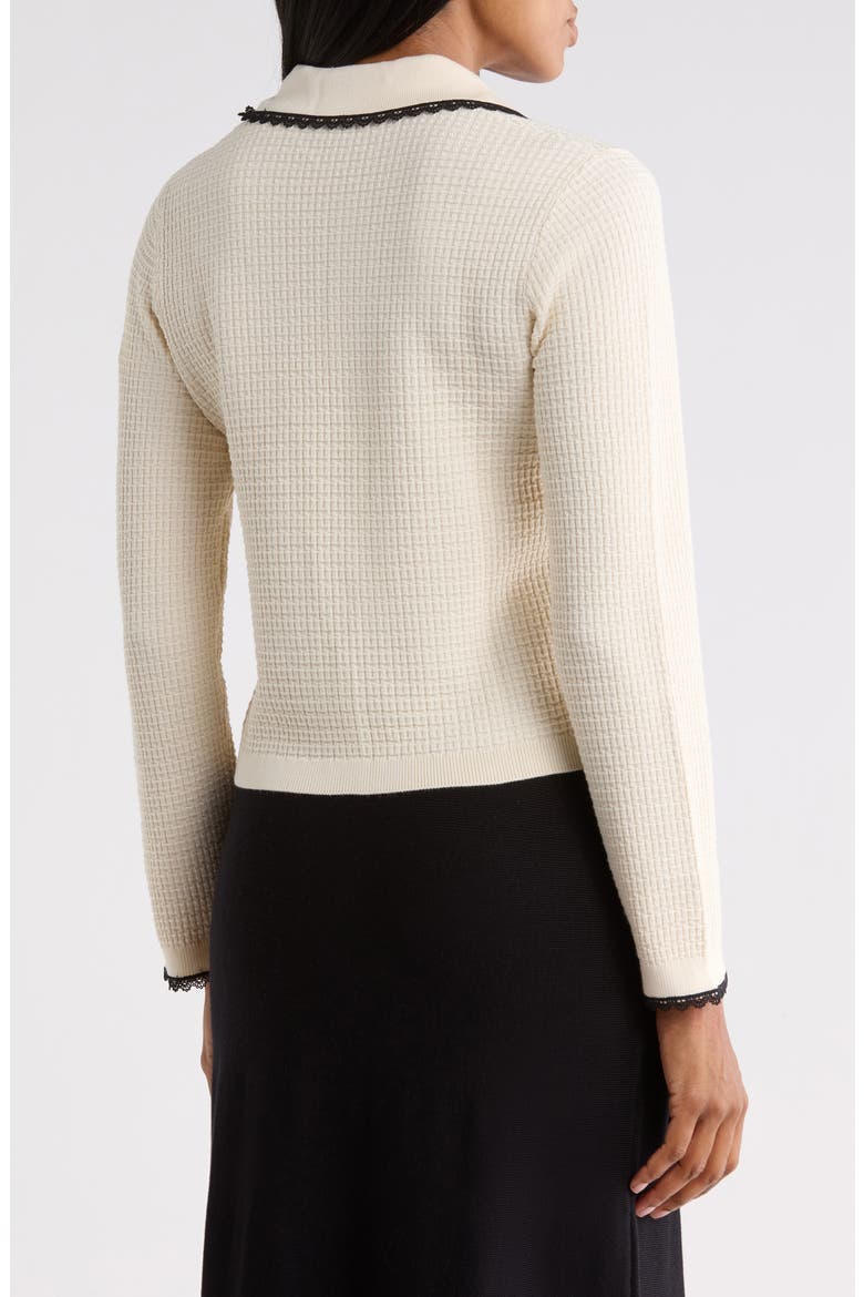 Bow Waffle Knit Sweater, Alternate, color, CREAM/ BLACK