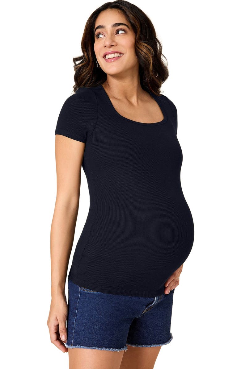MOTHERHOOD MATERNITY Square Neck Rib Knit Short Sleeve Top, Alternate, color, Black