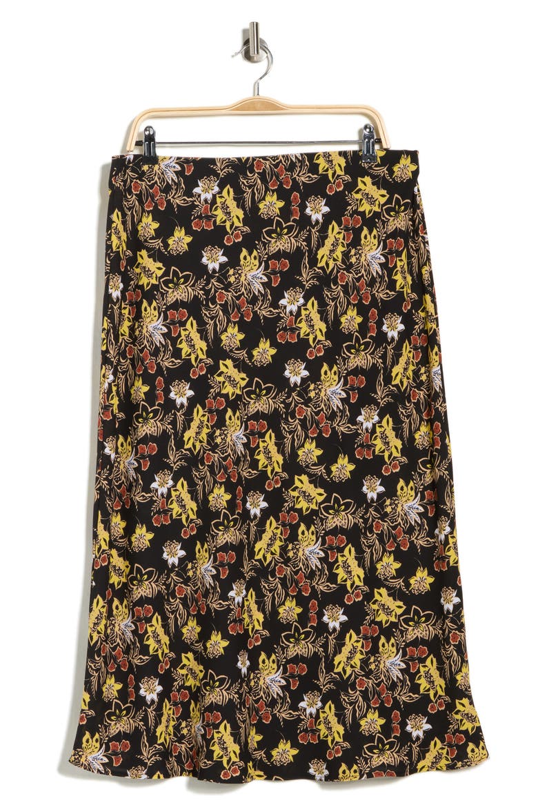 Floral Midi Skirt, Alternate, color, BLACK