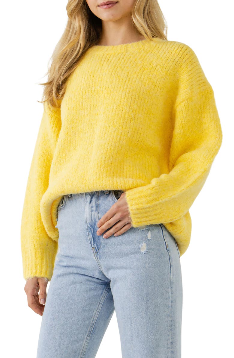 Free the Roses Oversize Crewneck Sweater, Alternate, color, Yellow