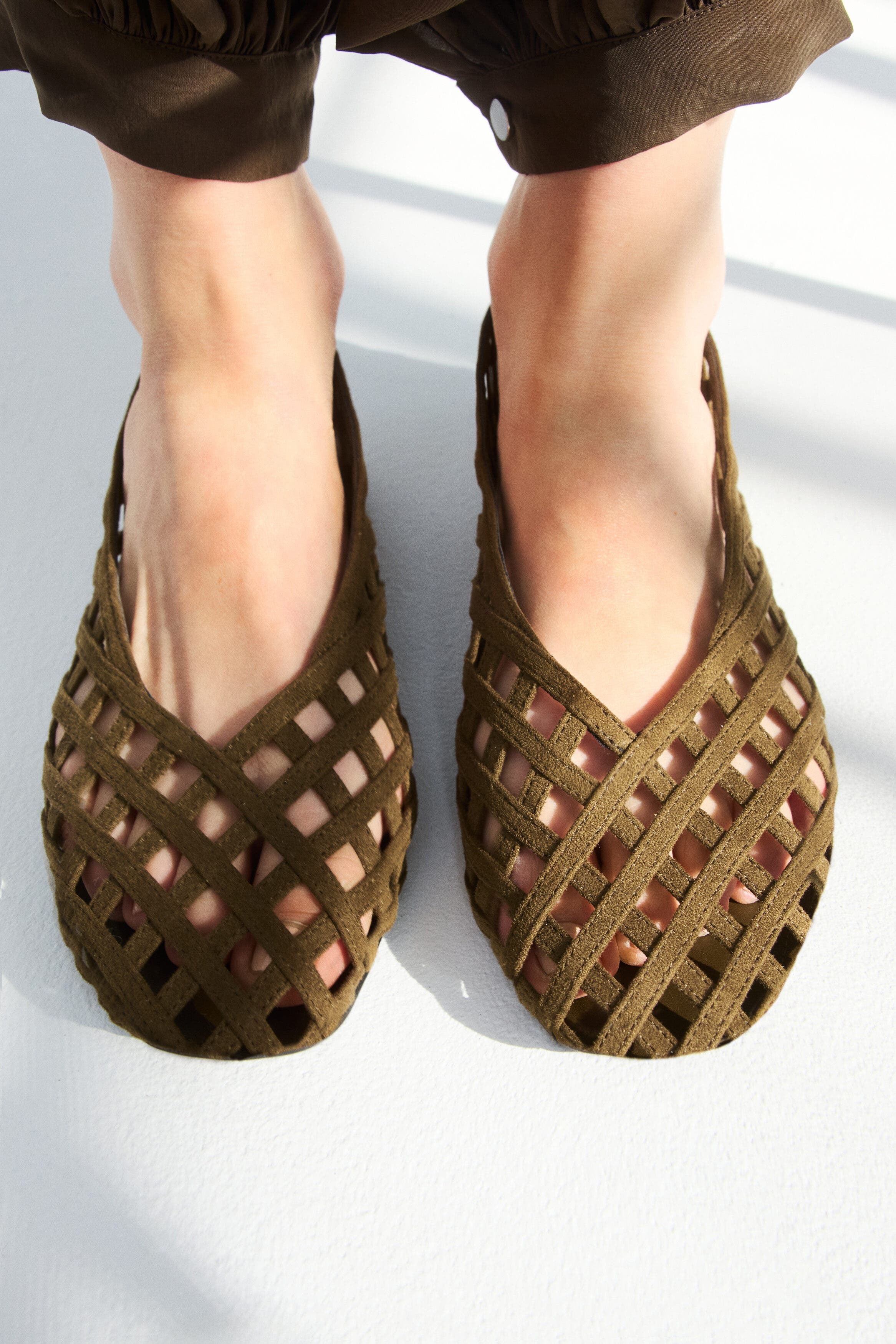 H&M Braided-look Ballet Flats, Alternate, color, Dark Khaki Green