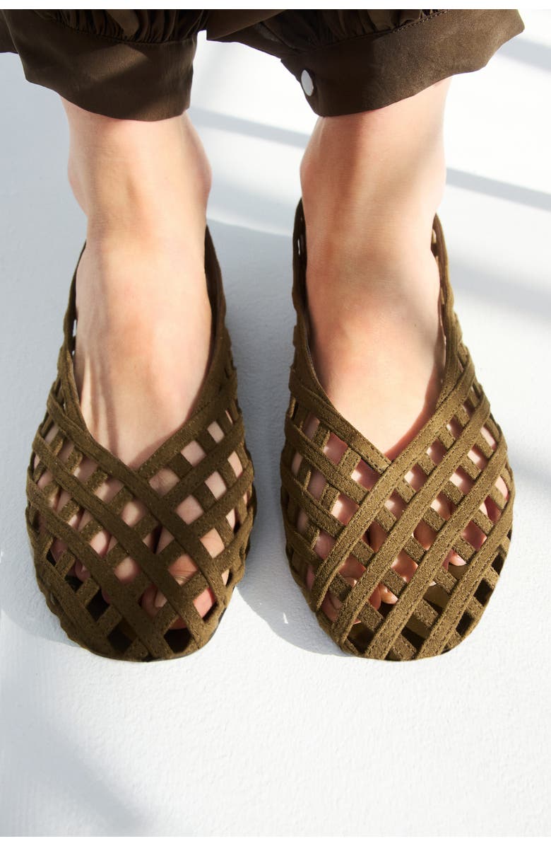 H&M Braided-look Ballet Flats, Alternate, color, Dark Khaki Green