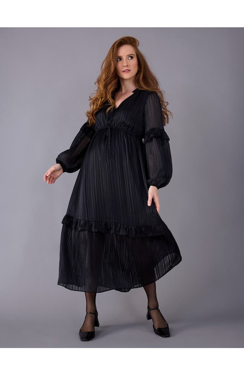 MOTHERHOOD MATERNITY V-Neck Long Sleeve Tiered Maxi Dress, Alternate, color, Black