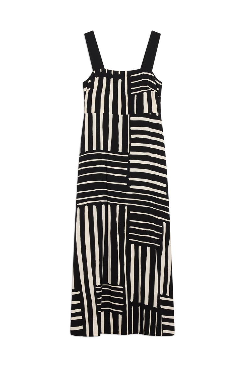 Patchwork Stripe Wide Strap Sundress, Alternate, color, Black