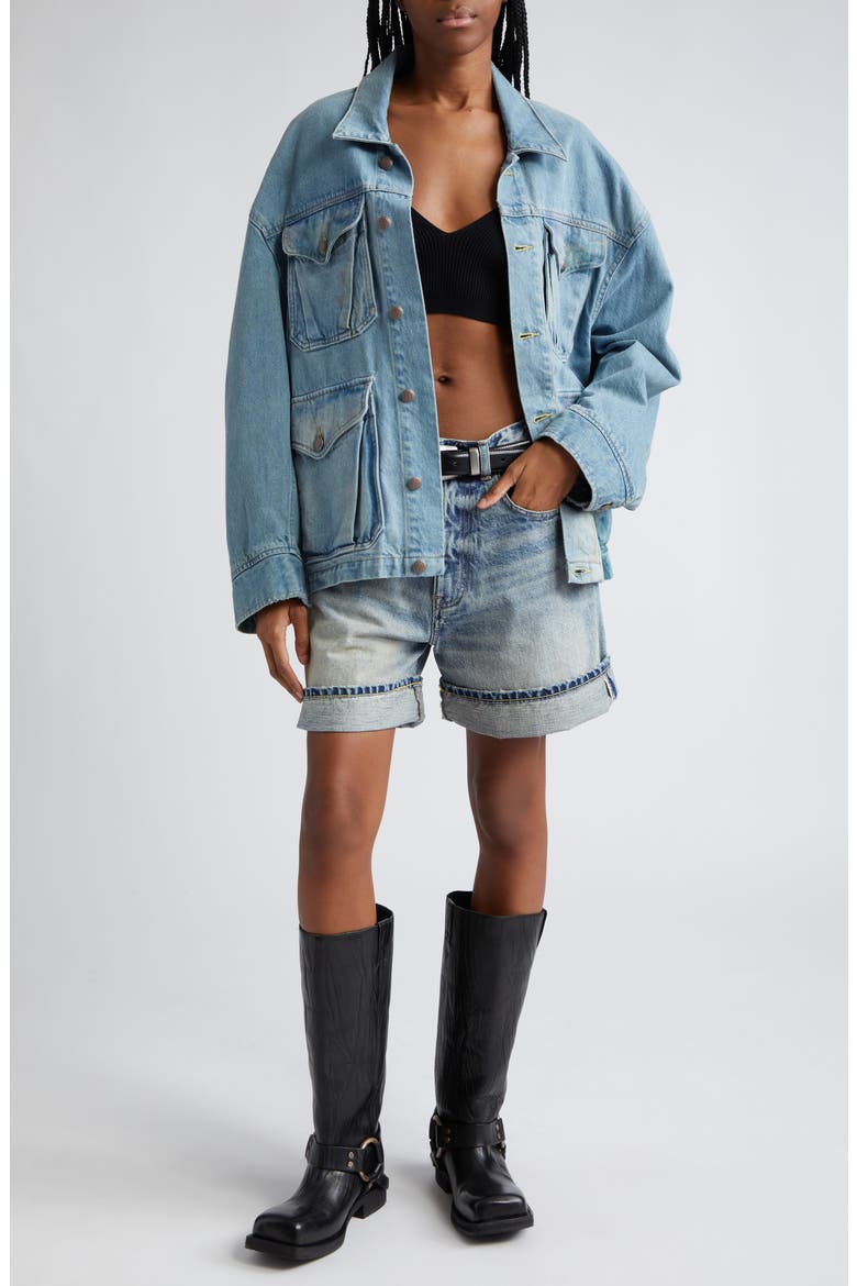 Nina Distressed Cuffed Denim Shorts, Alternate, color, VINTAGE FYYFF SELVEDGE