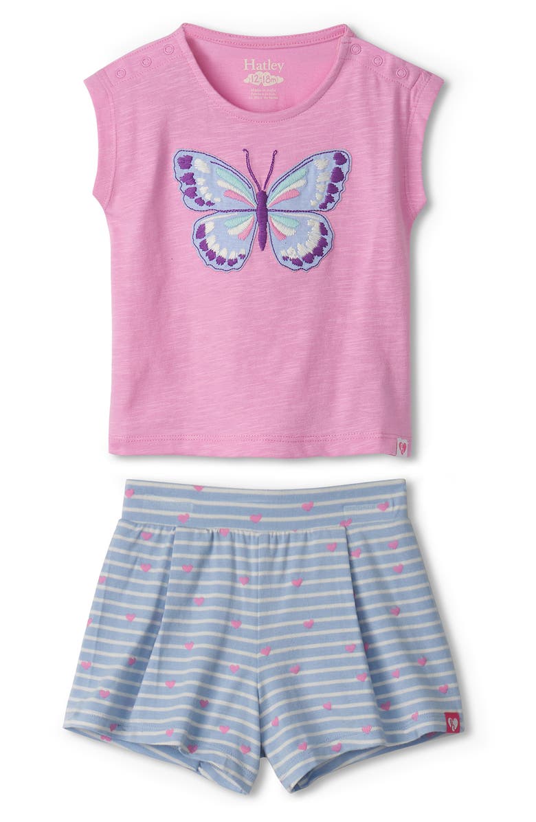 Hatley Painted Butterfly Cotton T-Shirt & Shorts Set, Main, color, 
