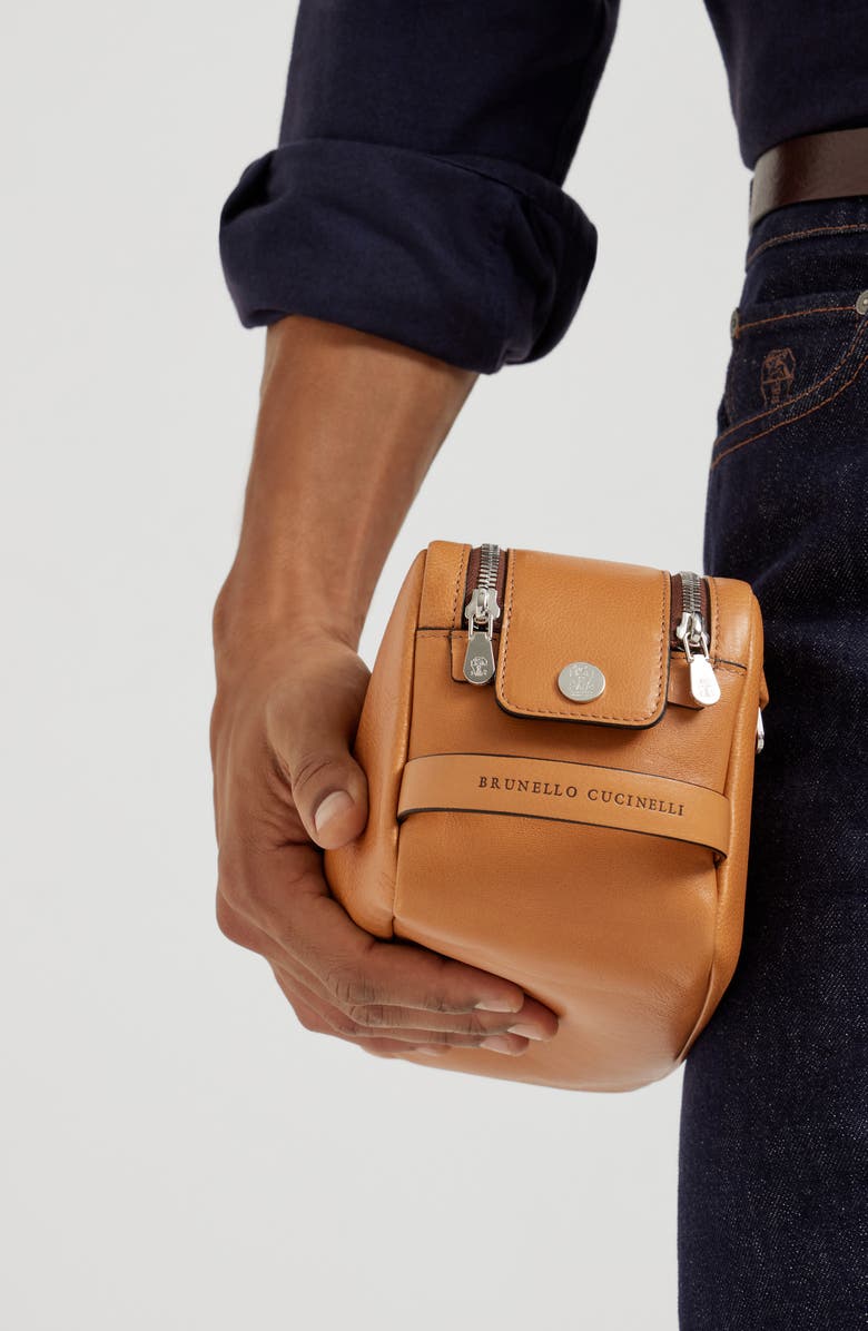 Brunello Cucinelli Beauty case with double zipper, Alternate, color, Natural