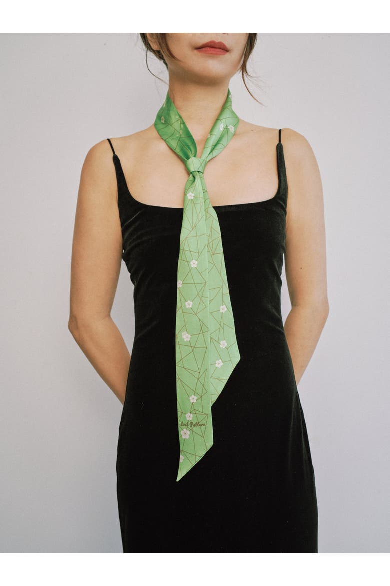 "Almond Blossom" Silk Skinny Scarf, Alternate, color, Matcha