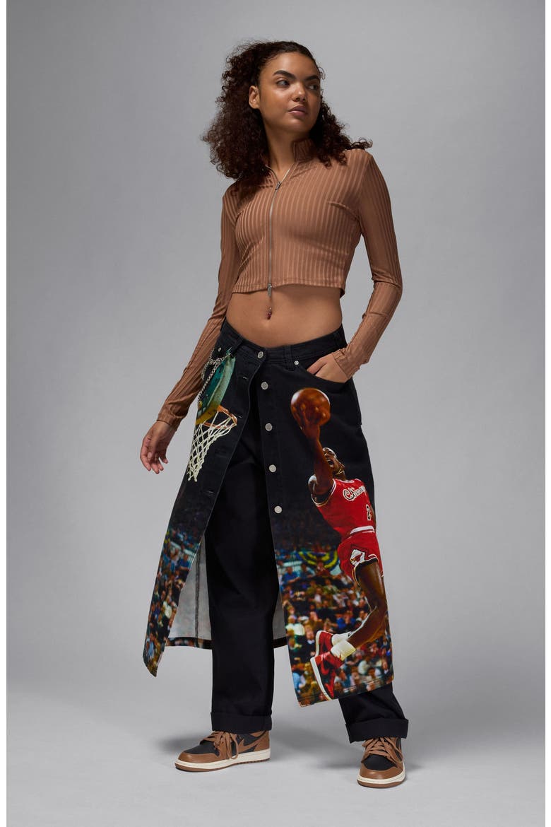 Air Jordan Denim Midi Skirt, Alternate, color, BLACK