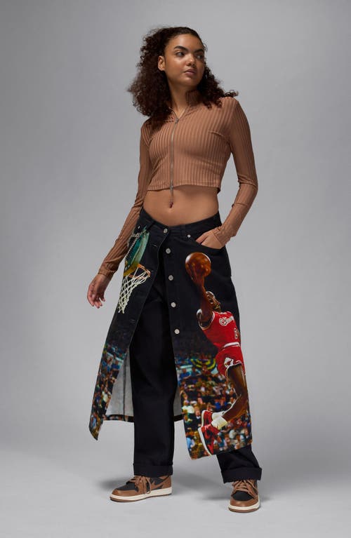 Shop Jordan Air Denim Midi Skirt In Black
