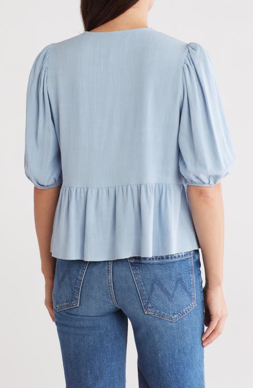 Renee C Tie Front Peplum Top In Sky Blue