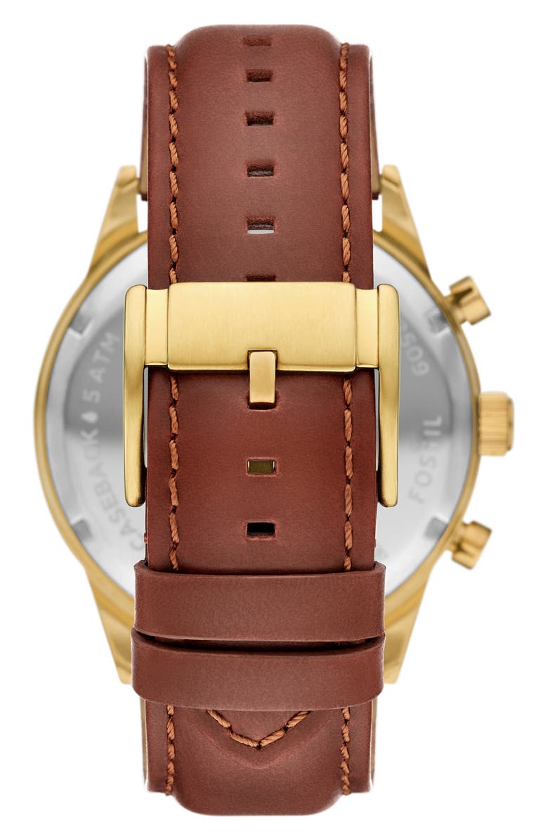Fossil Flynn Chronograph Leather Strap Watch, 48mm, Alternate, color, Gold
