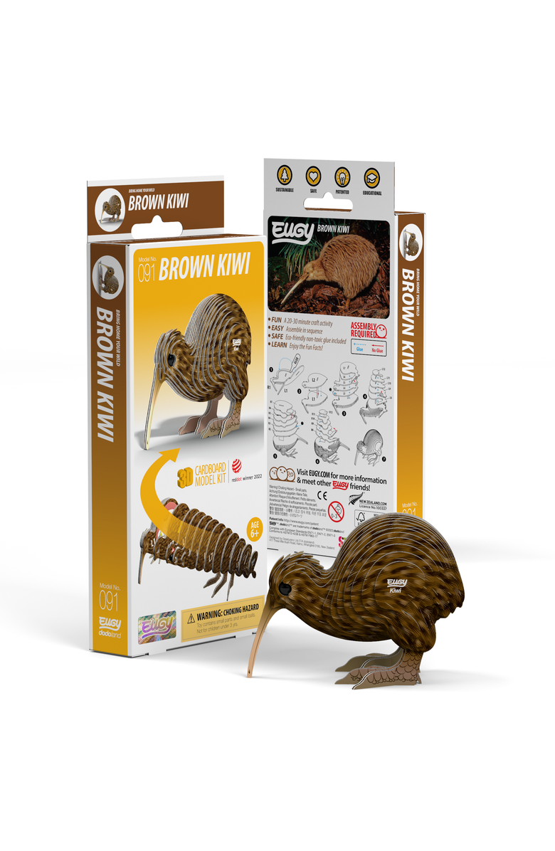 Eugy Puzzles Brown Kiwi 3D Puzzle, Main, color, 
