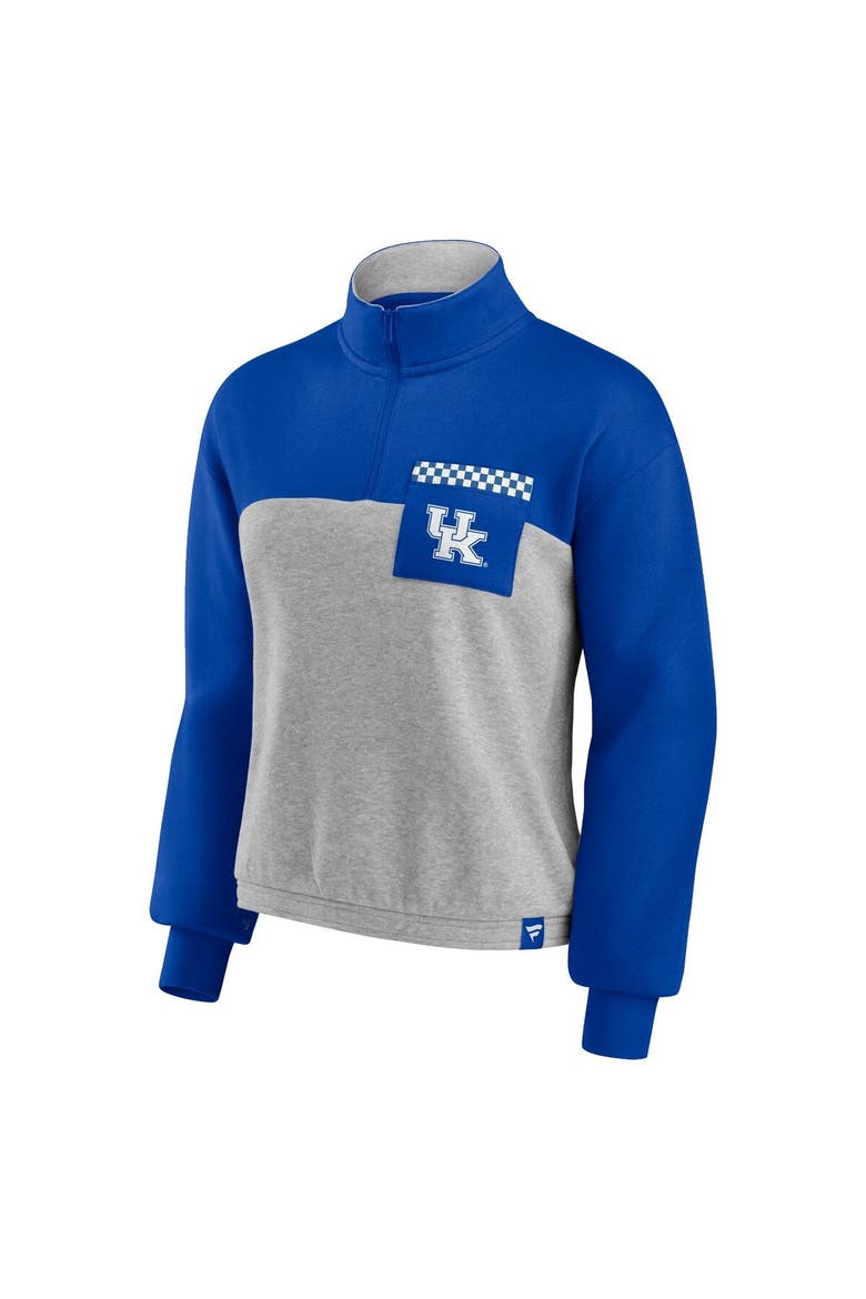 Women's Fanatics Branded Royal/Heathered Gray Kentucky Wildcats Sideline to Sideline Colorblock Quarter-Zip Jacket, Alternate, color, Royal