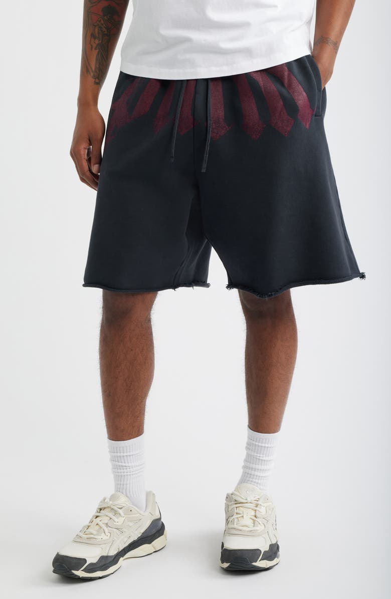 Palm Angels Big Logo Graphic Sweat Shorts, Main, color, Black Burgundy