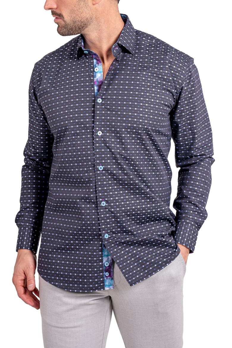 Fibonacci Ascension Contemporary Fit Button-Up Shirt, Alternate, color, BLACK