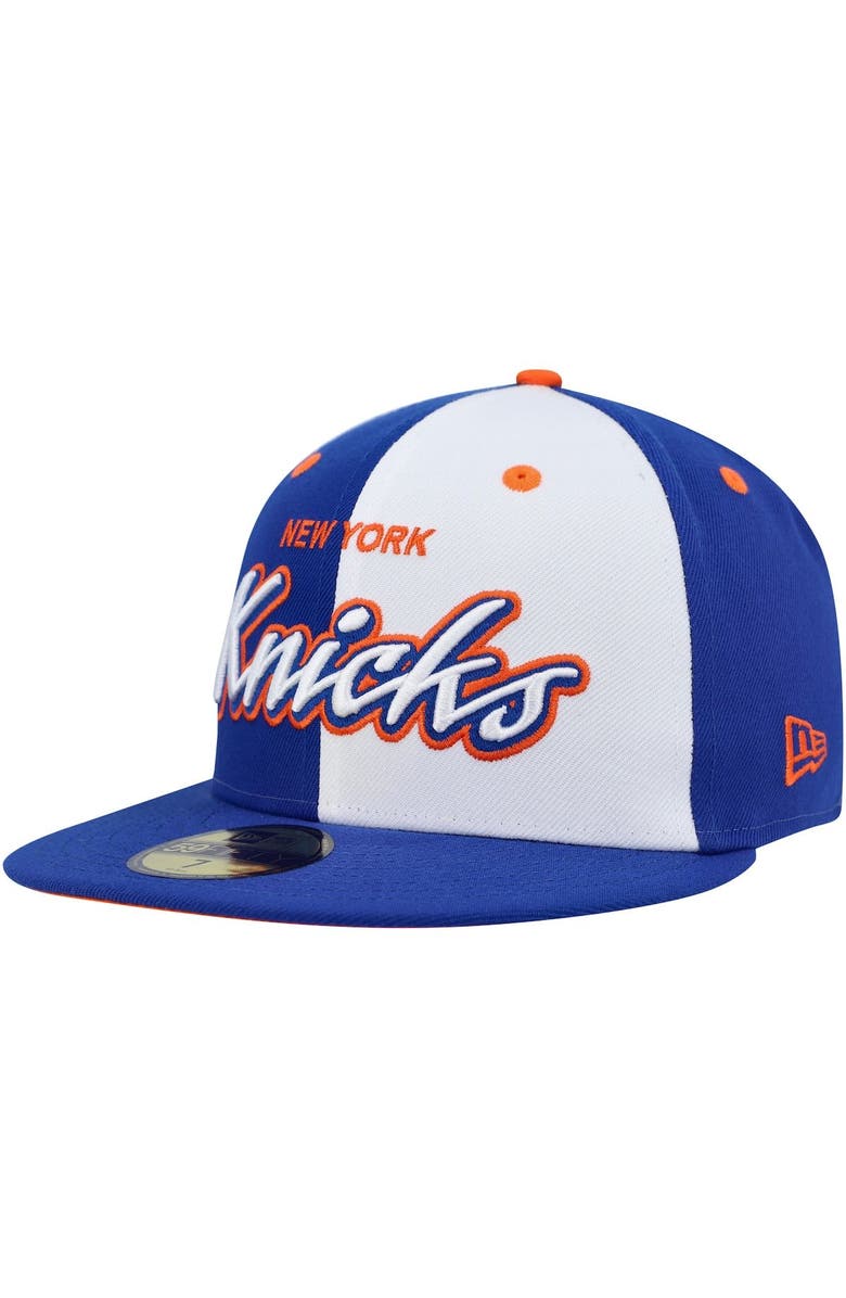 New Era Men's New Era Blue/White New York Knicks Script Pinwheel 59FIFTY Fitted Hat, Alternate, color, 