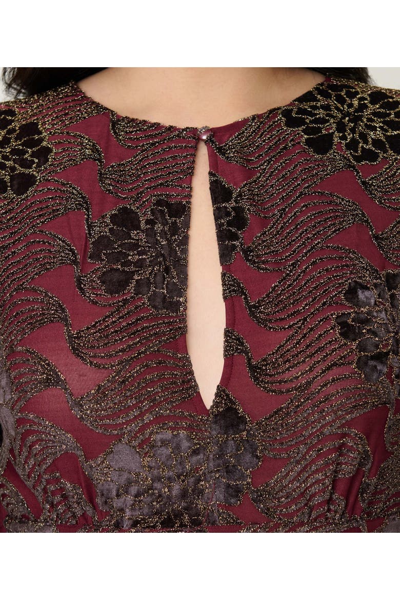Plus Size 1960s Flutter Sleeve Caftan, Alternate, color, Burgundy Floral