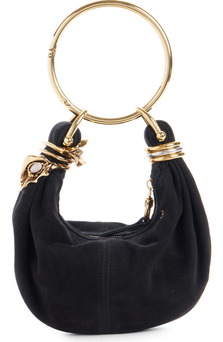 Chloé Bracelet Suede Hobo Bag, Main, color, Black