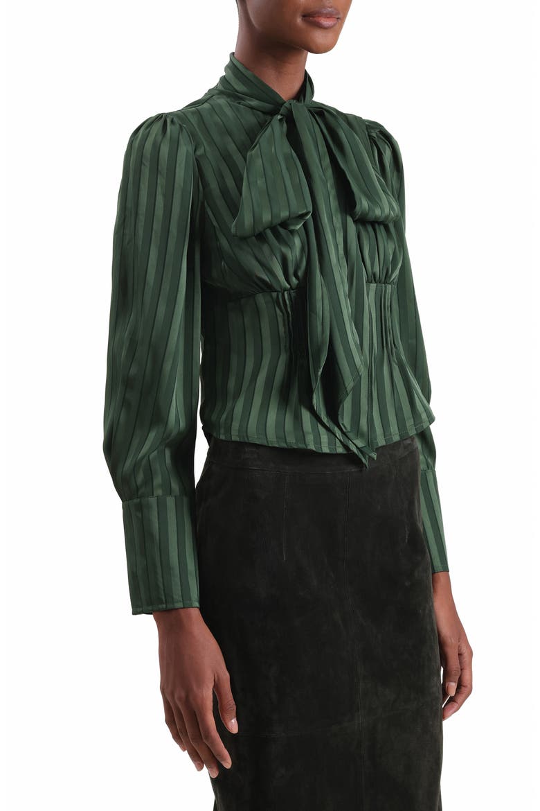 Satin Stripe Burnout Scarf Neck Top, Alternate, color, HUNTER GREEN